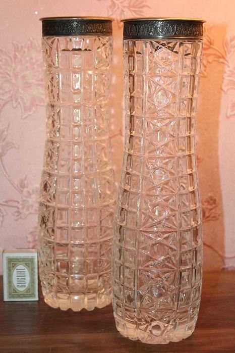 Вазы для цветов хрустальные с серебряным ободком (875 проба)