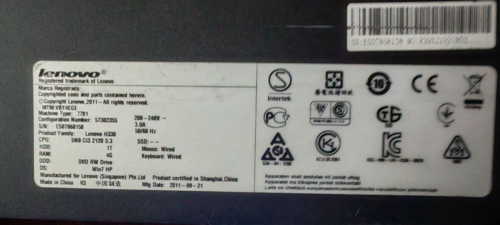 PC Lenovo H330 + Monitor Dell P2419H