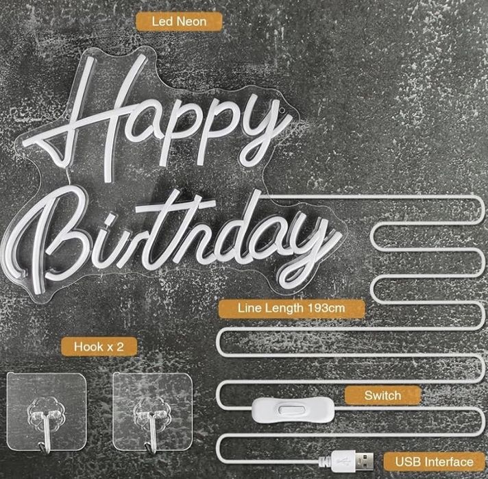 semn neon LED La mulți ani, lumină neon alb cald