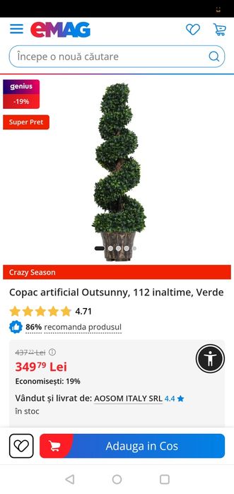 Copac Artificial, 112cm - Ca nou, a stat in cea mai mare parte din tim