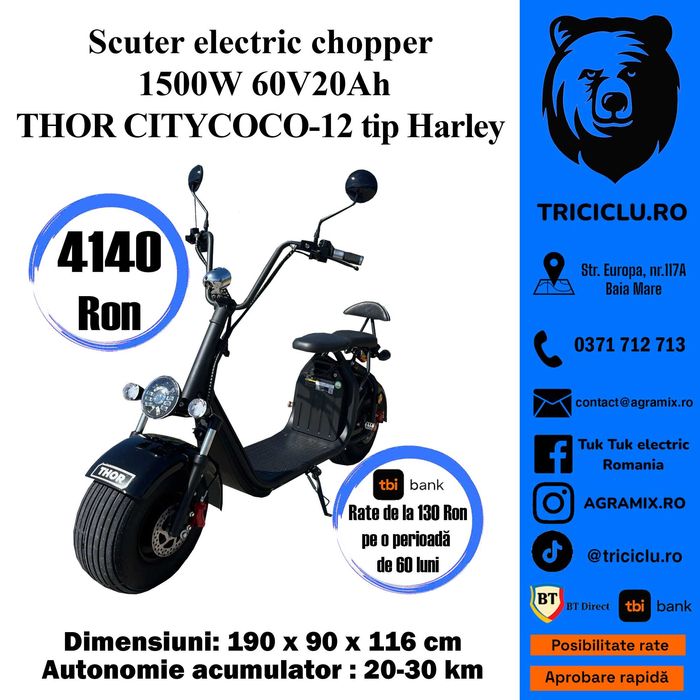 THOR CityCOCO scuter electric fara permis tip Harley noi Agramix