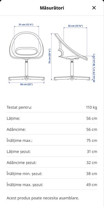 Scaun birou copii