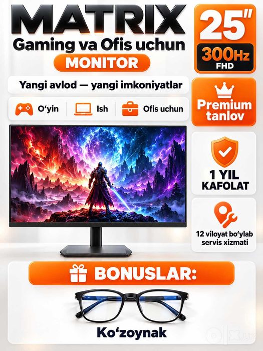 Monitor MATRIX 25″ 300Hz Full HD, gaming va ofis uchun ideal tanlov