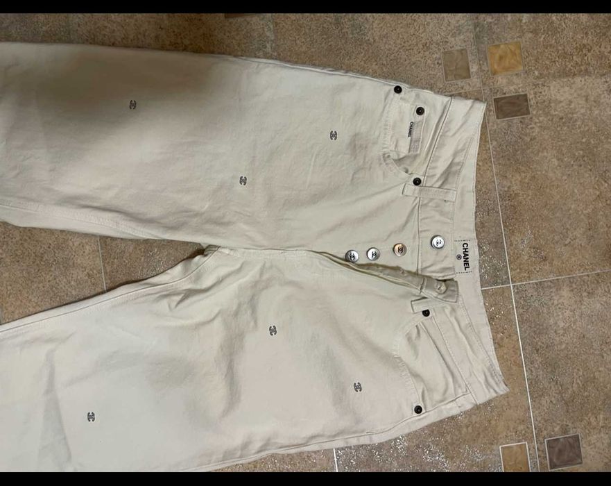 дънки бели слонова кост шанел chanel деним панталон като нови дълги