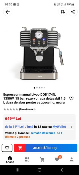 sigilat espressor manual Livoo dod174 , 15 bari , 1350w , duza spumat