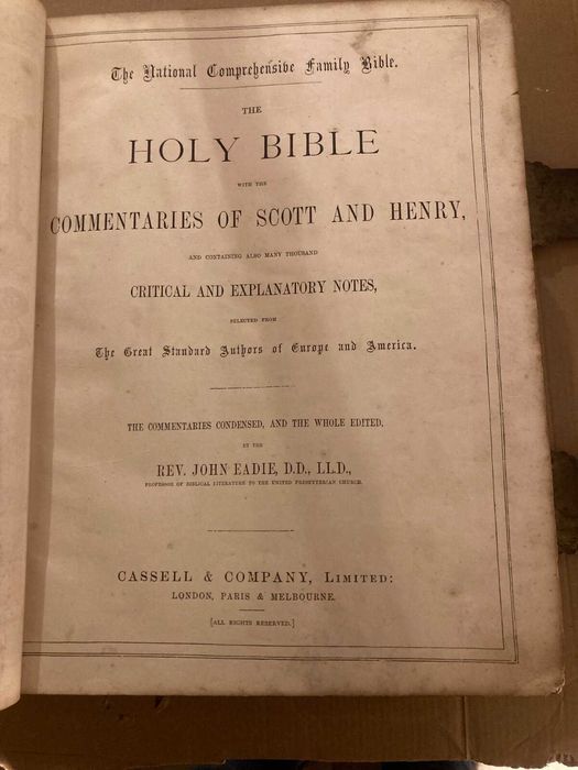 Biblia / Biblie veche Scott&Henry , piele, engleza ,1870 , 6 kg,