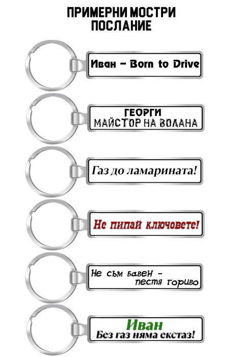 Ключодържател с регистрационен номер и надпис послание