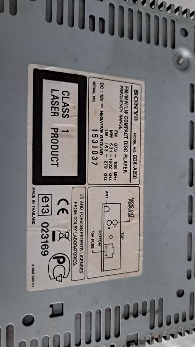 Radio MP3 Player Auto Sony CDX-A250