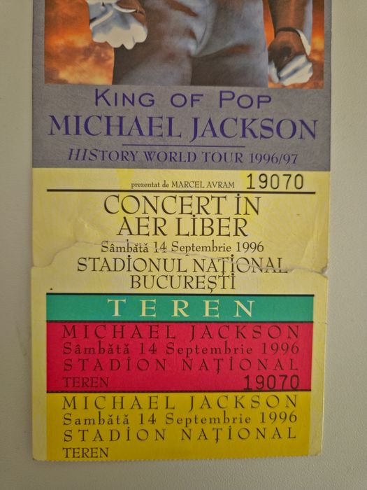 Bilet original Michael Jackson HIStory World Tour Bucuresti 1996, piesa de colectie