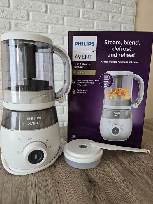 Уред за готвене на пара и блендер 4в1 Philips Avent SCF883/01, контейнер за съхранение 120 мл, връзка с приложения, шпатула