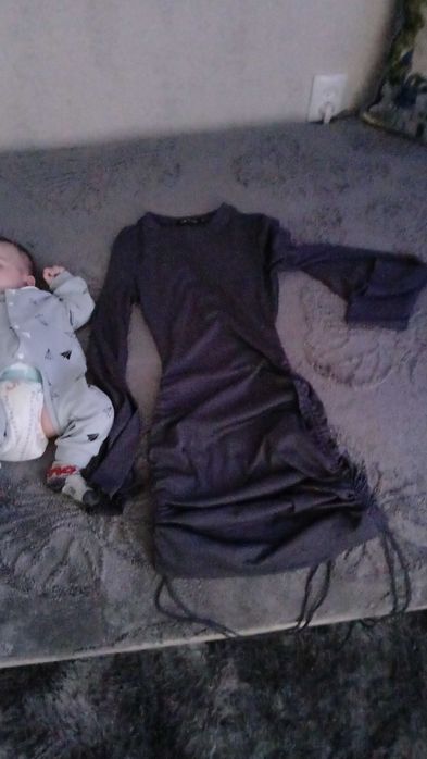 Платье серый лапша на завязках