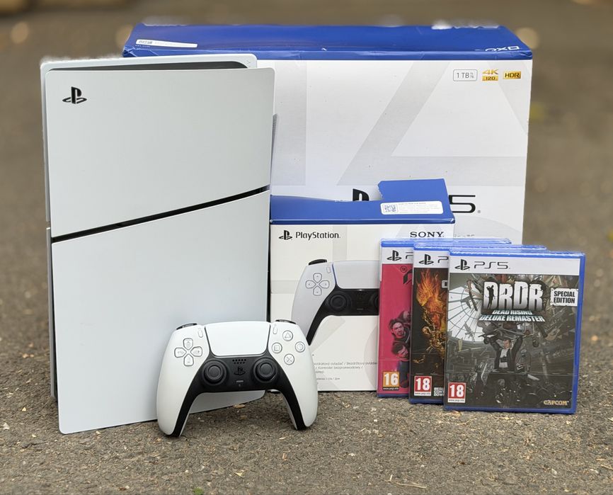 Конзола SONY PlayStation 5 Slim PS5 1TB + 2 DUALSENSE + 3 PS5 ИГРИ – Disc Edition, CFI-2116