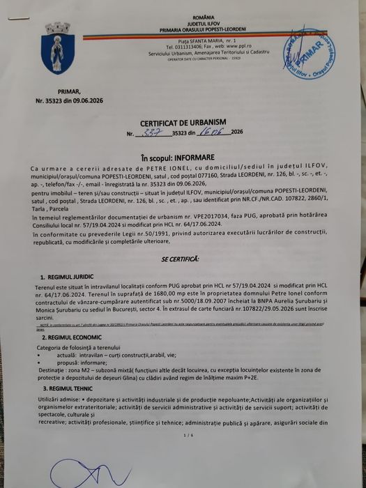 Vând teren Popești Leordeni