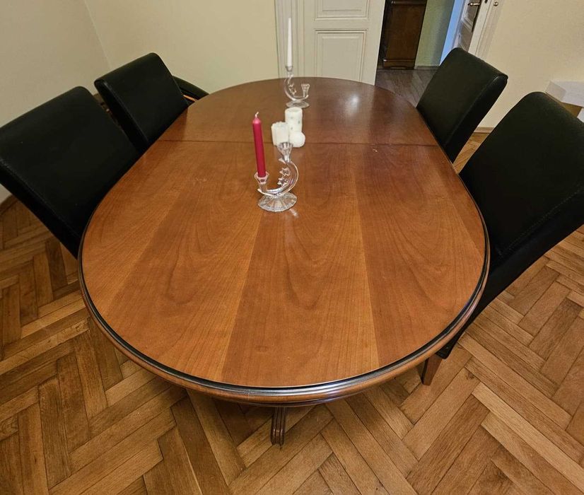 Masă lemn masiv fag, furnir cireș, extensibilă 6 - 12 persoane