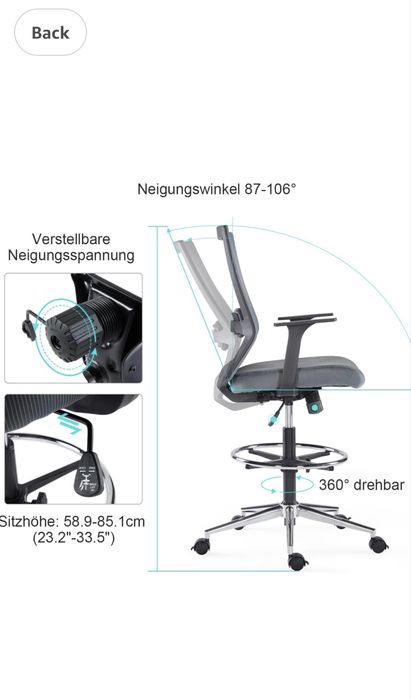 Нов ергометричен офис стол SUNON /Drafting Chair