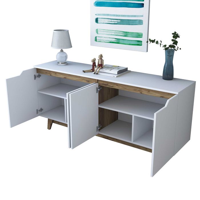 Голям Скрин Puzzle-home 1874, Бял/орех, 180см. Последни бройки - ПРОМО