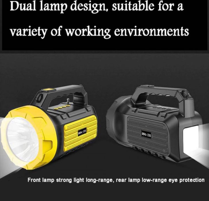 Мощен LЕД фенер с фм радио, колона и соларен панел осветление usb