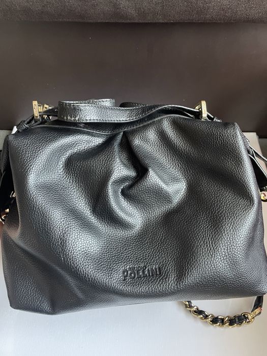 Дамска чанта Pollini – естествена кожа, черна