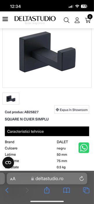 Cuier suport prosoape si suport hartie igienica Delta Studio D