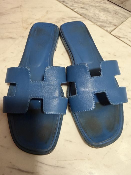 Papuci HERMES Oran originali 36,5 - piele albastru