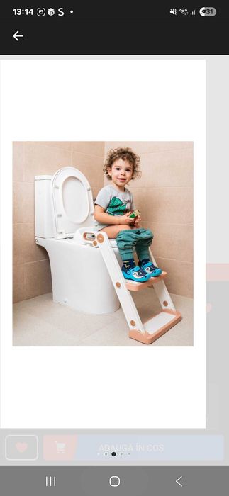 Reductor WC copii cu scarita pliabila si sezut moale Babysnugg Alb