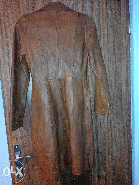 Haina de piele eleganta pentru femei, culoare maro