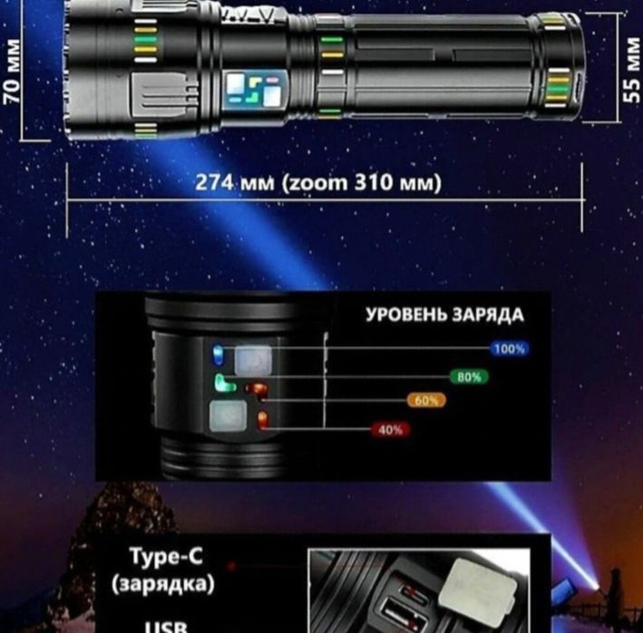 Супермощный фонарь-прожектор