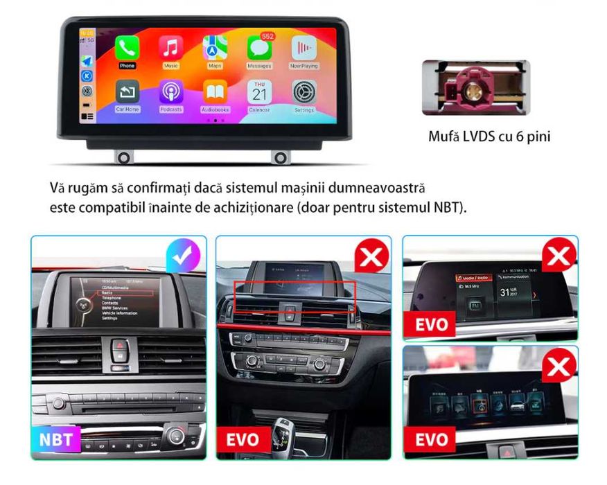 Navigatie Linux BMW F30 Seria 3 / F20 Seria 1 Carplay Wireless Android Auto + Camera