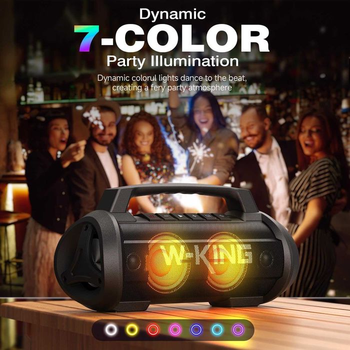 Bluetooth Колонка W-KING, 70 W RMS (120 W Peak), Super Bass, LED Осветление
