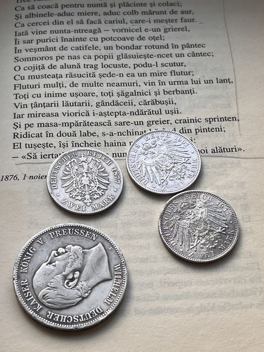 4 monede argint germane de colectie 1874-1911