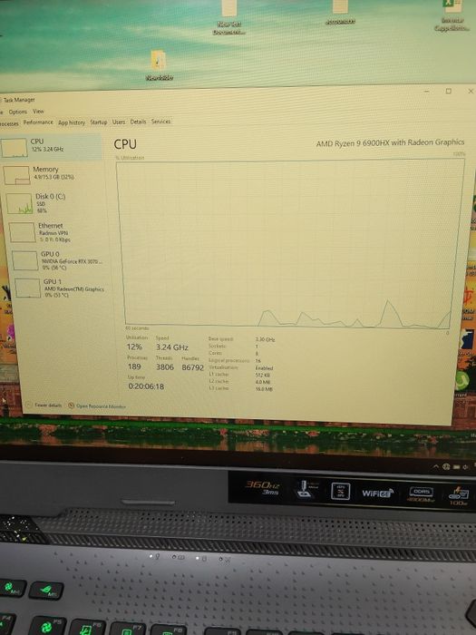 Laptop Asus Rog G17 Ryzen9 6900HX, RTX 3070 TI, 360hz display