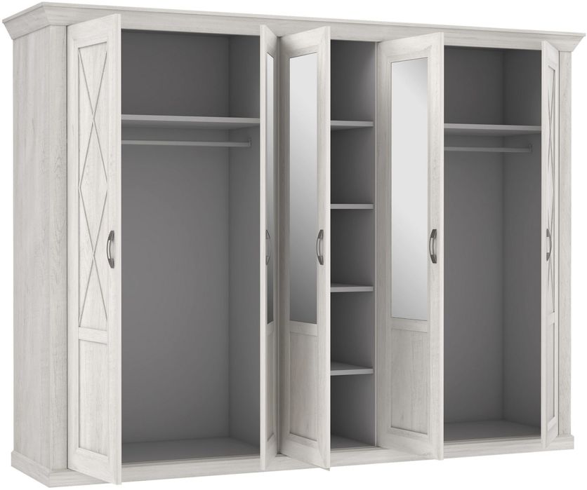 Dulap cu oglinzi – stil rustic, alb pin, 268 cm