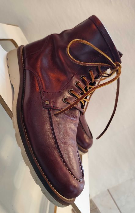 Ghete lace up 42 42.5 moc toe SIGN piele naturala moale burgundy