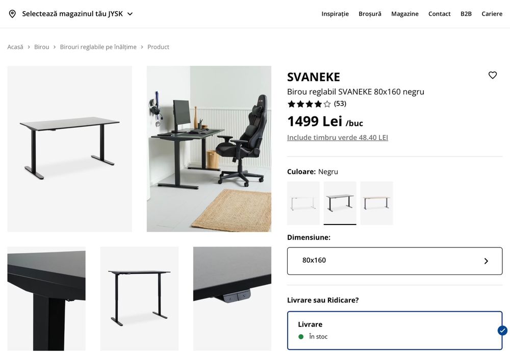 Birou reglabil pe înălțime Jysk 160x 80