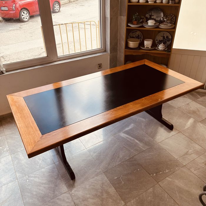 Масивна трапезна/офис маса – бук + гумиран плот, 200×100×70 см