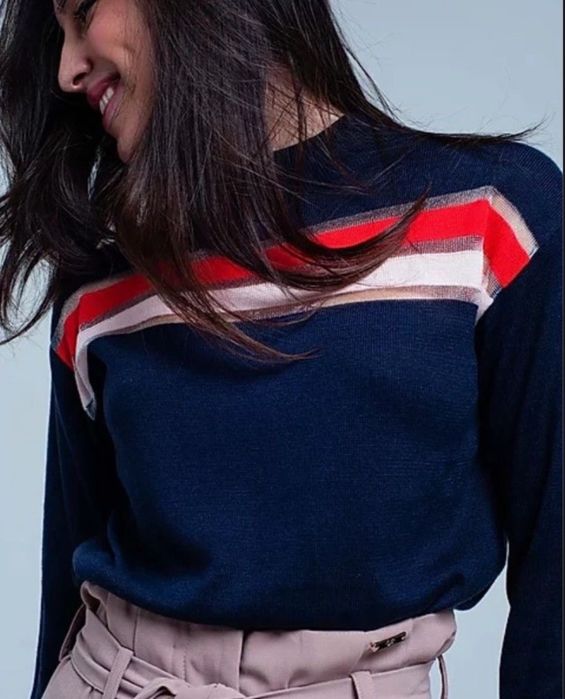 &Other stories пуловер 100% вълна с контрастни ленти