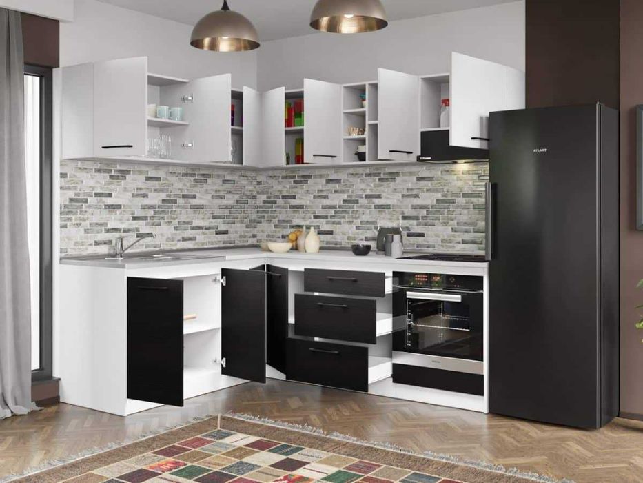 Set Mobila Bucatarie Colt Mina Yang 180*220 Ferrara/Alb C140