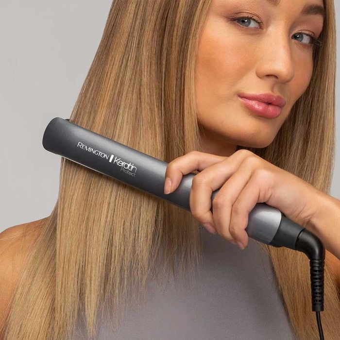 Преса за коса Remington Keratin Protect S8598, иновативен сензор за топлинна защита, сиво/розово злато