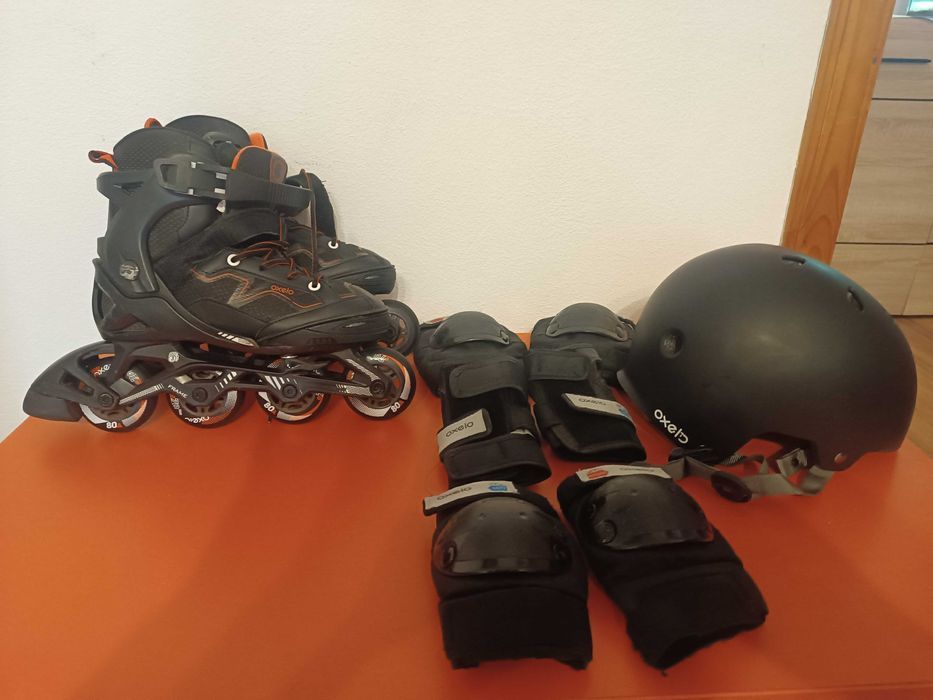 Pachet Complet Role Reglabile Oxelo (Măsura 32-35) + Echipament Protecție (Cască + Set Protecții)