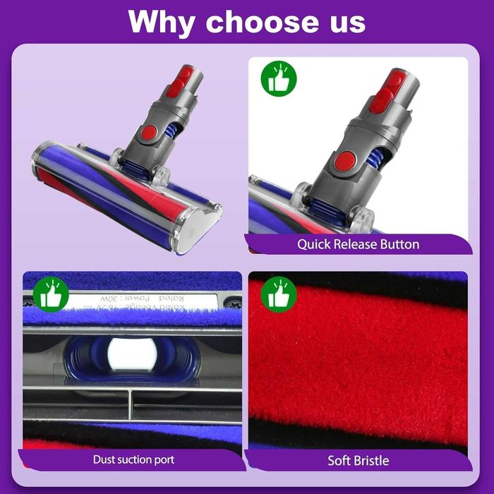 Мека четка Dyson V7 V8 V10 V11 V15 Fluffy Soft Roller Глава за паркет