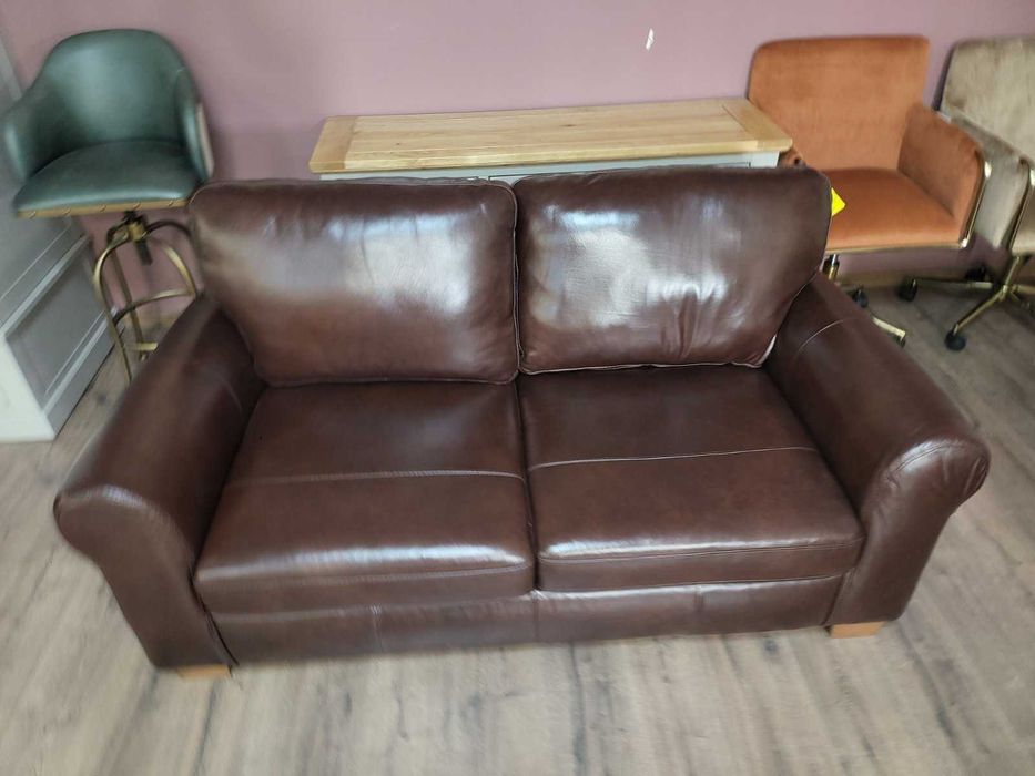 Кафяв кожен комплект дивани четворка и двойка с функция сън