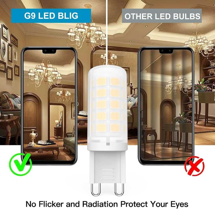 LED крушка BAOMING G9, недимируема, 3W (еквивалент на 40W) - 3000K топло бяла, без трептене, енергоспестяваща, пластмасова основа - пакет от 6 броя