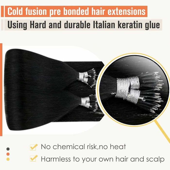 Естествена коса LaaVoo нано ринг (микро пръстени), дължина 35 см