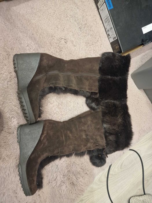 Coach cizme Karita wedge boots piele intoarsa si blana de iepure