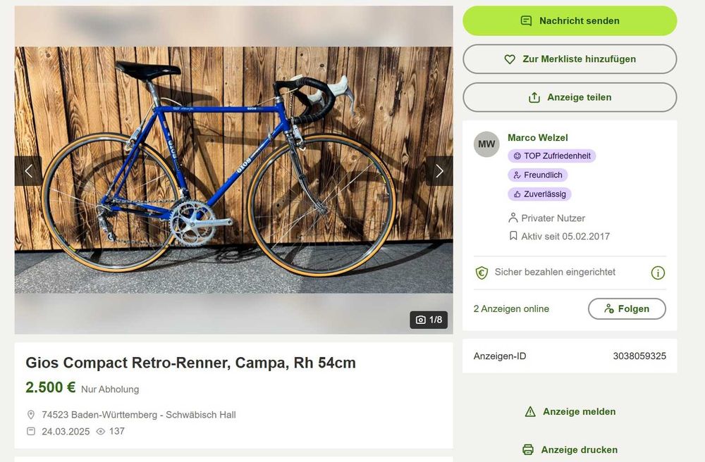 Bicicleta de strada retro vintage Gios Cinquantenario 50 ani 60 cm