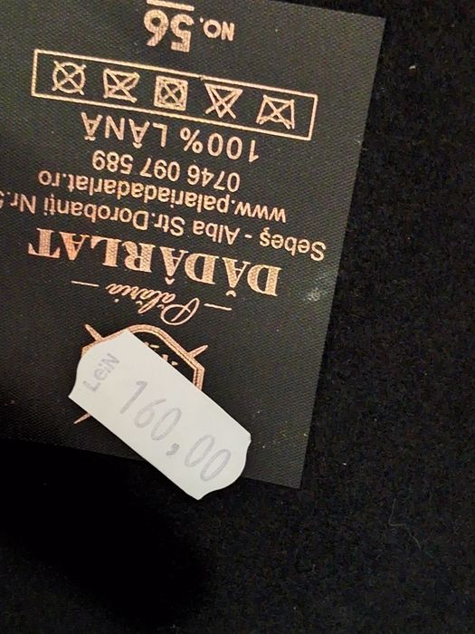 Pălărie elegantă  neagră, lână 100%, 56 cm