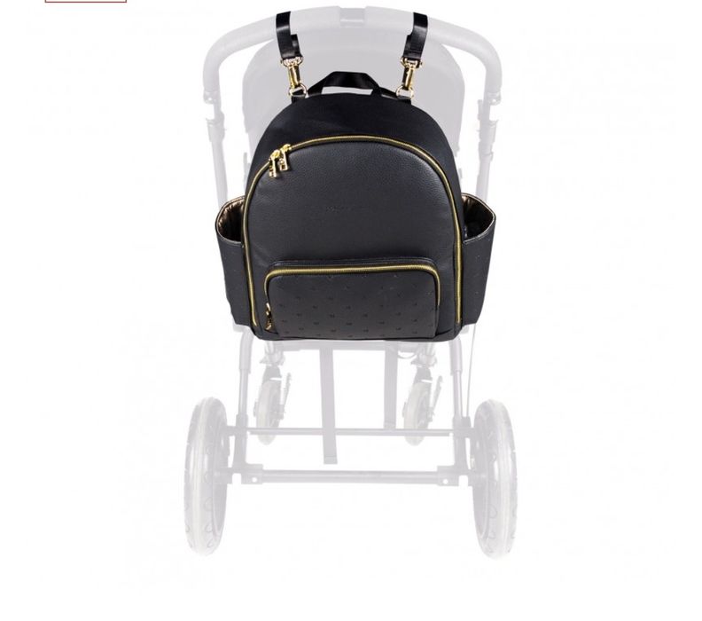 Чанта за количка от черна кожа. Перфектен за подарък за майки.