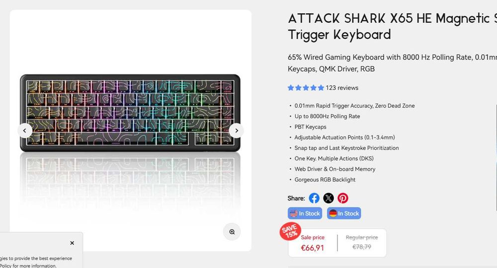 ATTACK SHARK x65 HE Геймърска магнетична клавиатура