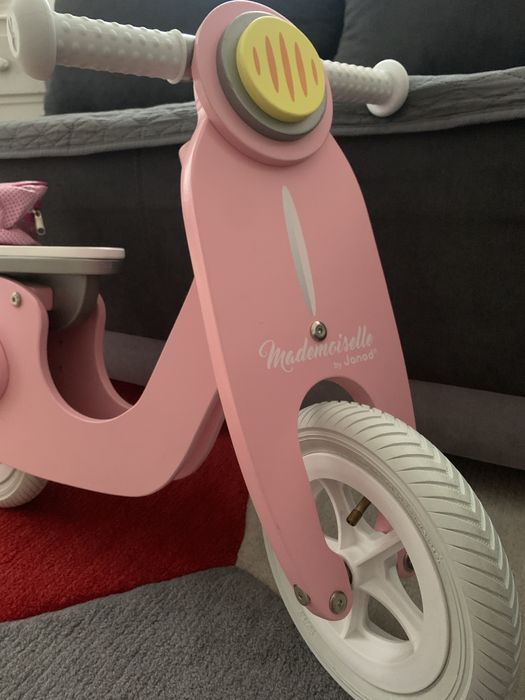 Дървено детско баланс колело/Розов скутер Janod с чанта