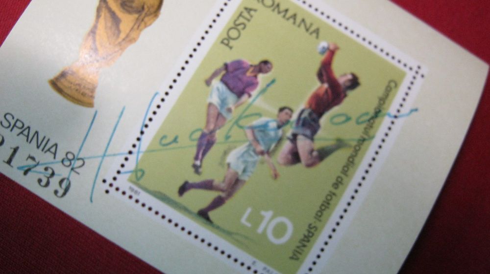 Filatelie,colita mono-timbru 1981,Spania 1982,autograf Duckadam.